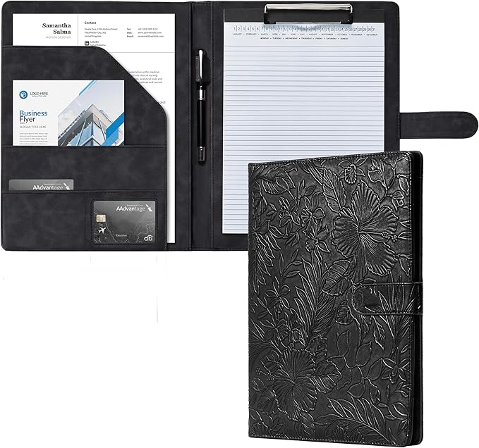 Clipboard Folder Padfolio, Mymazn Writing Portfolio Faux Leather Clipboards with Cover for Legal Pad Holder Letter Size A4 8.5 x 12 for Business Conference Notepad Clip Boards