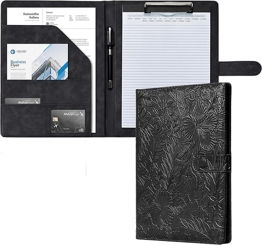 Clipboard Folder Padfolio, Mymazn Writing Portfolio Faux Leather Clipboards with Cover for Legal Pad Holder Letter Size A4 8.5 x 12 for Business Conference Notepad Clip Boards