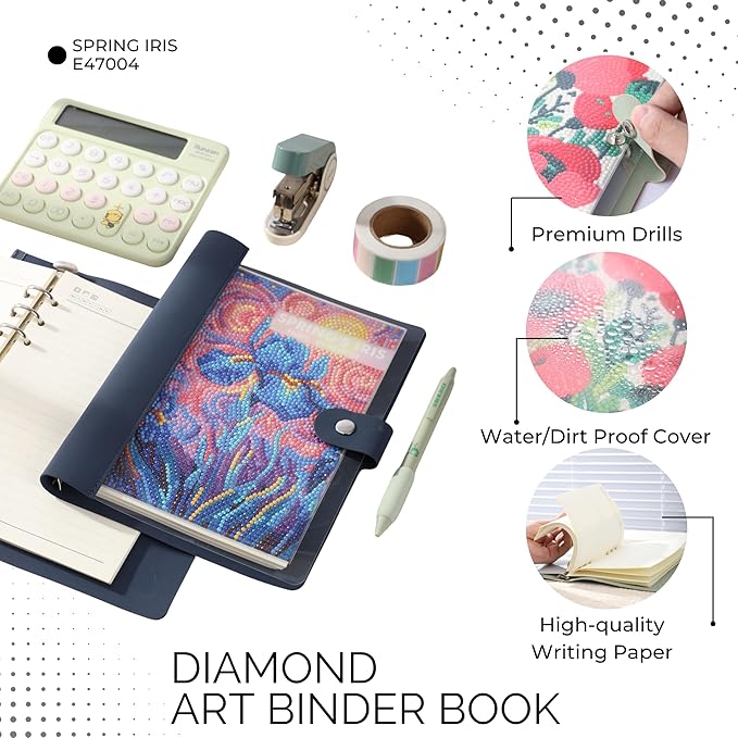 Party Ready DIY Diamond Art Journal Binder Book Cover Kit – Diamond Painting DIY Cover, Sparkling Rhinestone Mosaic Craft Project, Handmade Bling Journal for Adults & Teens (Spring's Iris)
