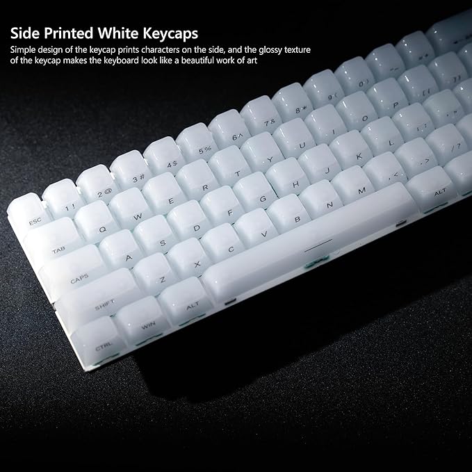Womier Keyboard Keycaps Jelly, Ceramic Keycaps Style, Shine Through White Key Cap, Clear Side Printed Custom 60 65 75 100 Percent for Cherry MX, Outemu, Gateron Mechanical Keyboards(MDA Profile)