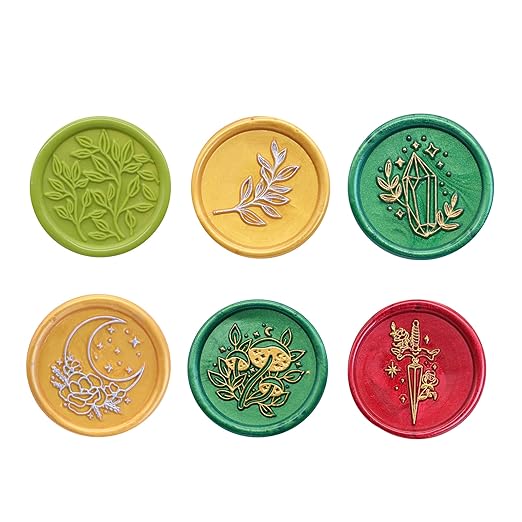 SWANGSA Wax Seal Stamp Set, Vintage 6 Pcs Flower Plant Pattern Sealing Wax Stamp Heads and 1 Wooden Handle for Wedding Greeting Cards Gift (Botanical Set)