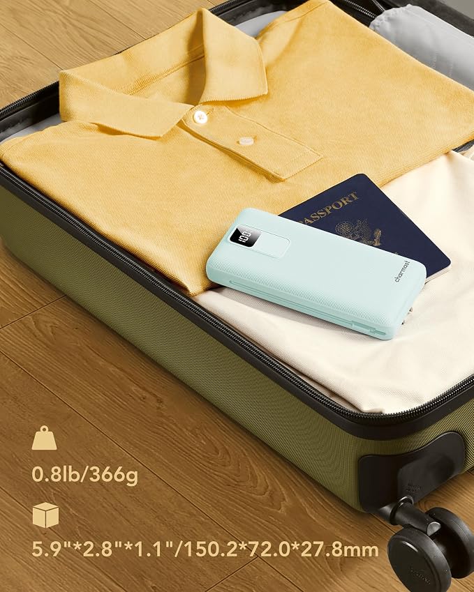 charmast Portable Charger with Built-in Wall Plug and Cables, 20000mAh Power Bank Travel Essentials, 20W Fast Charging Battery Pack Compatible with iPhone 17/16/15/14/13/12/11, Samsung, Android