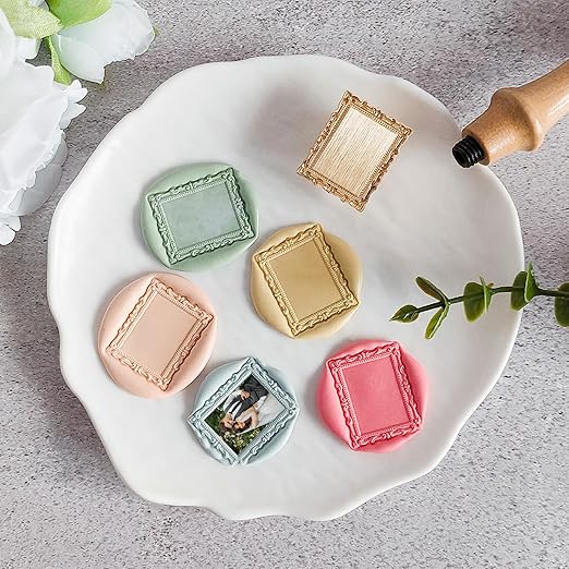 Frame Wax Seal Stamp, 3D Embossed Relief Carving Brass Head and Wood Handle for Wax Seal Stamp Kit, Decor for Thanksgiving Card/Envelope/Gift Wrap/Wedding Invitation/Vellum Jacket