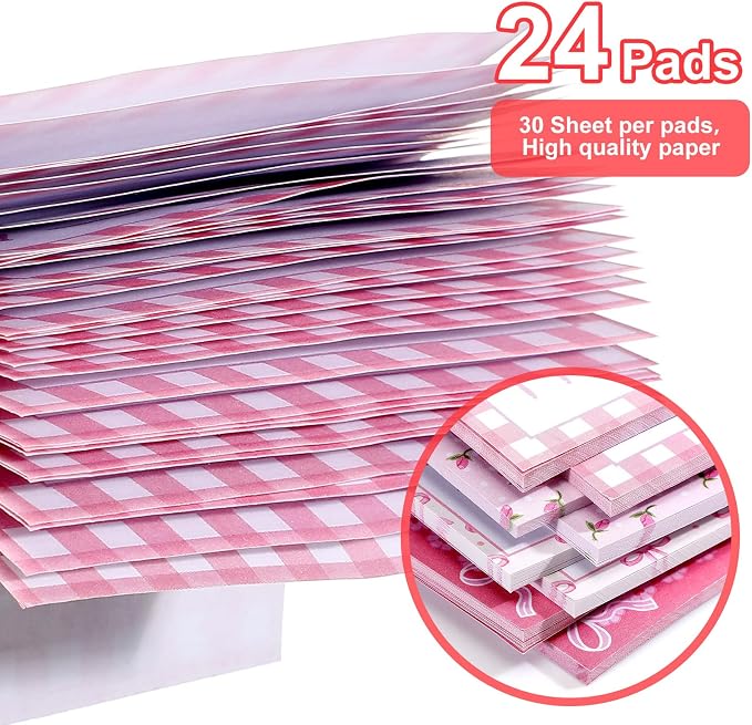 Thenshop 24 Pad/720 Sheets Coquette Bow Sticky Notes 3 x 3 Inch Cute Bow Sticky Note Pads Coquette Stuff Ribbon Notebook Memo Pads School Supplies for Women Party Favors(Pink)