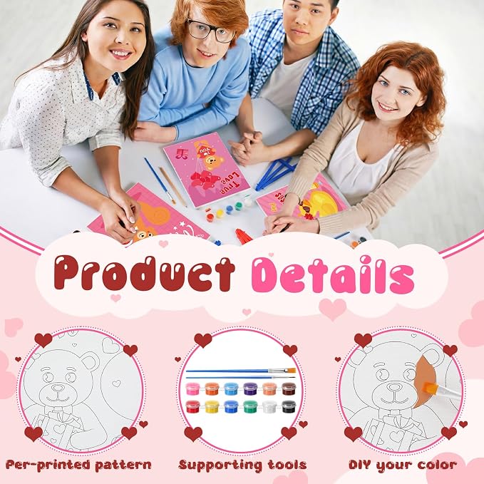 Blosssound 10 Set Valentine's Day Jungle Animals Pre Printed Canvas Pre Drawn Canvas Painting with Easel Kits 5" x 7" Outline Painting Panels for Beginners, DIY Craft Project, Party Favor, Home Decors