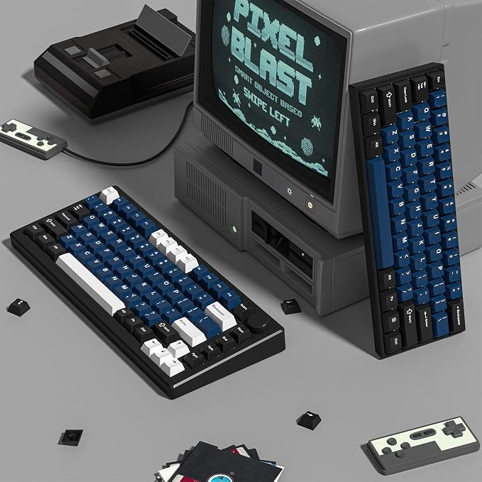 dagaladoo Keyboard keycaps Set, Double Shot PBT keycaps,Cherry Profile Custom Key caps 60 65 75 100 Percent for Cherry-mx Full Size Retro Mechanical Keyboard,Black/Blue/White,138-keys
