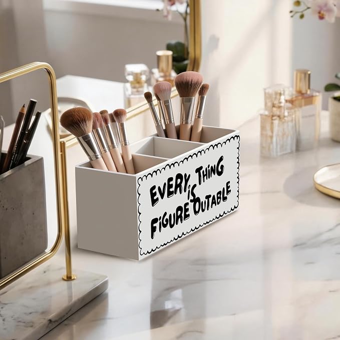 Black and White Inspirational Wooden Pen Holder for Desk, Positive Affirmations Desk Decor, Retro Trendy Motivational Pencil Organizer Wooden Box Sign for Home Office Decoration
