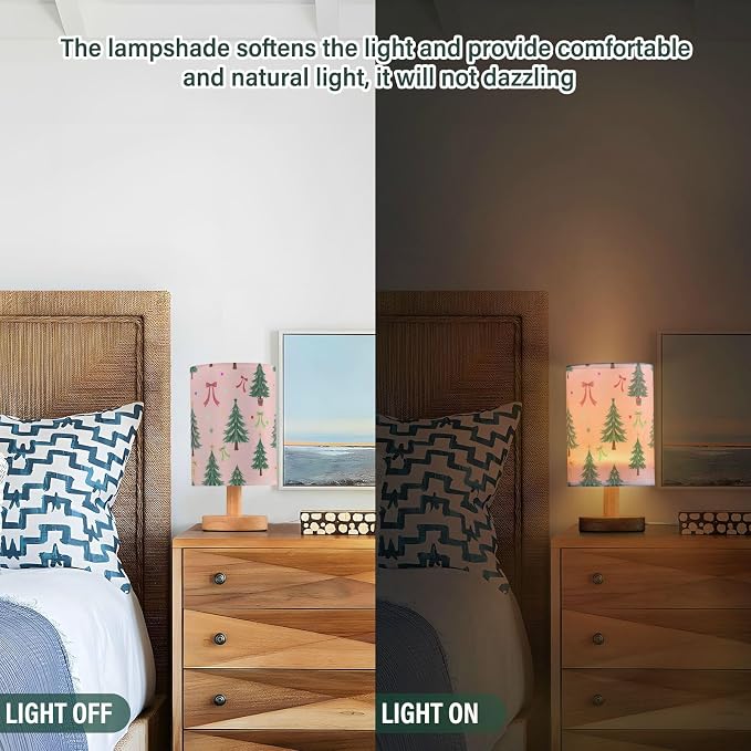 Christmas Trees Pink Bow Table Lamp Bedroom Bedside Night Reading Desk Lamps Cylinder Nightstand Sleeping Light Lamp for Xmas Party Living Room Office Decor