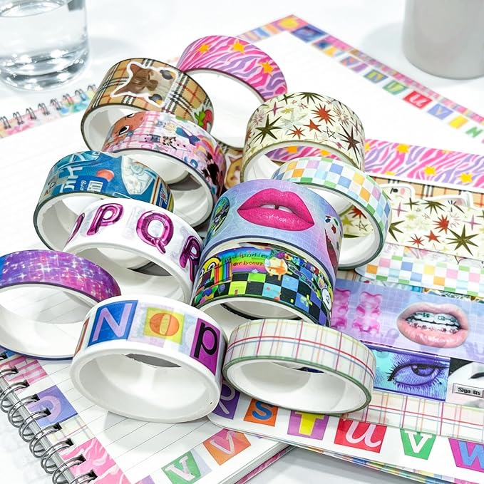 Bomichi Washi Tape Set - 36 Rolls Washi Tape with Retro-Futuristic Vaporwave Design, Decorative Masking Tape for Bullet Journal Supplies, Scrapbooking, DIY Crafts, Planner Decoration