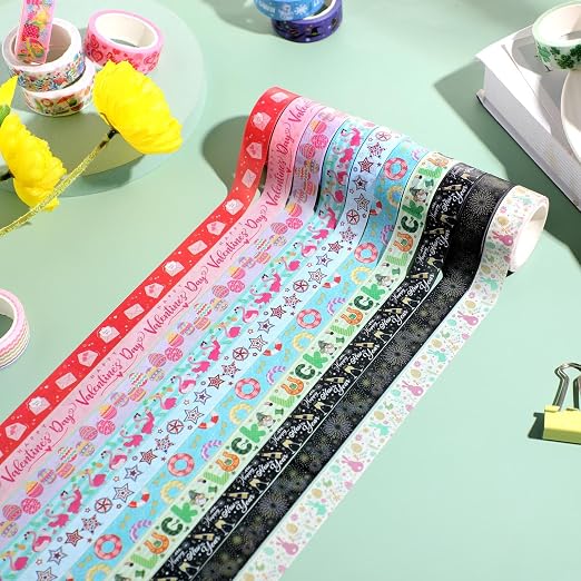 TaoBary 33 Rolls Washi Tape Set, 15 mm Holiday Washi Tape Set Seasonal Plaid Bohemian Colorful Vintage Cute for Card Wrapping Craft(Festive Style)