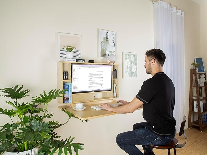SKEENA Wall-Mounted Desk - Floating Folding Desk with Storage, Space-Saving Design for Home Office (36")