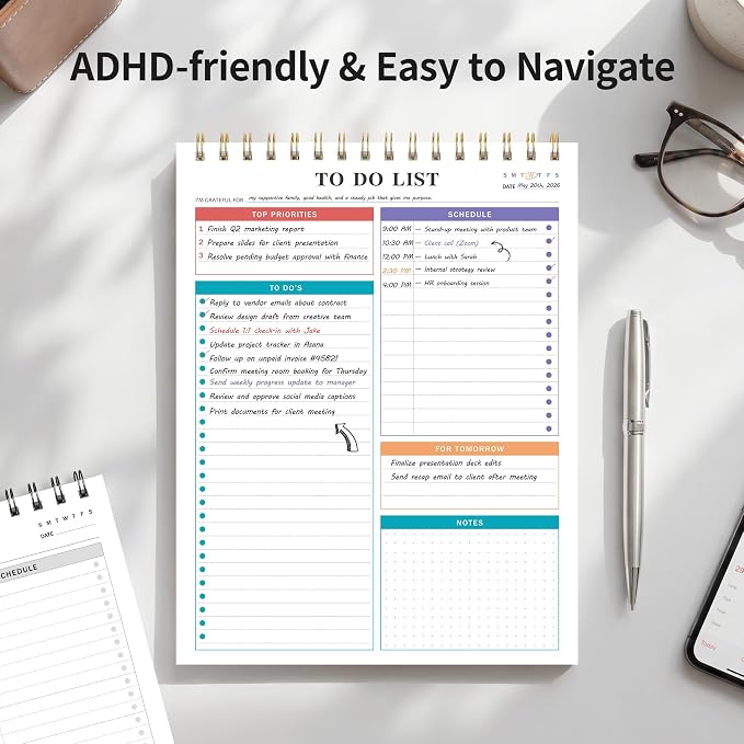 To Do List Notepad Notebook for Work 8.5"x11"Undated Daily Planner | Checklist Note Pad with Schedule, Task Tracker, Stay Organized, Office Supplies & Desk Accessories, 52 Tear-Off Sheets, Gray
