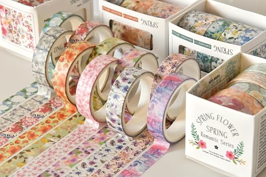 Flowers Washi Tape Set 30 Rolls Floral Patterns Decorative Skinny Slim Masking Tapes for Arts, DIY Crafts, Journals, Planners, Scrapbook, Wrapping (Blossoms Flourish)