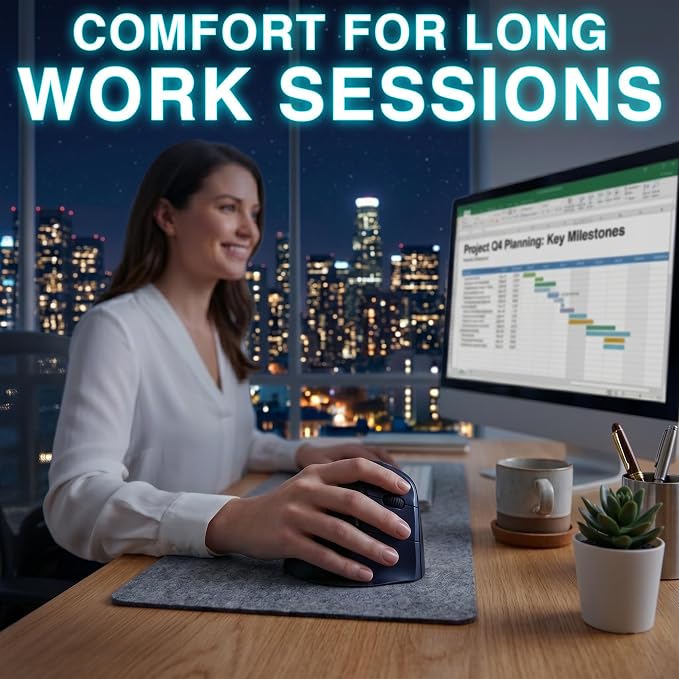 Evoluent – Inventor of the Vertical Mouse – VM4RW Ergonomic Vertical Mouse Right Hand Regular Size Wireless USB, Sculpted for Comfort, Reduces Wrist Strain, 4 Speeds, 6 Customizable Buttons in Windows