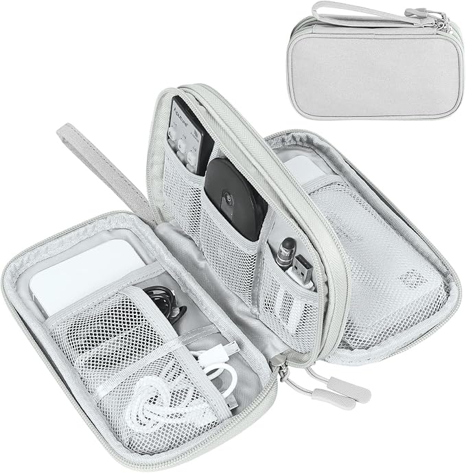 FYY Travel Electronic Cable Organizer Bag, Pouch Electronic Accessories Carry Case Portable Waterproof Double Layers Storage Bag for Cable, Cord, Charger, Phone, Earphone, Medium Size, Grey