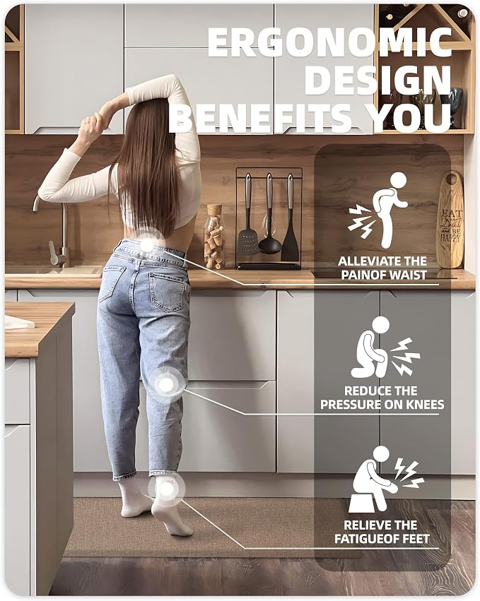 Color&Geometry Anti Fatigue Cushion Mat for Home Office Comfort Standing 48"x20", 0.9 Inch Thick, Non-Slip Padded Ergonomic Floor Mat for Standing Desk, Kitchen Sink and Laundry, Khaki