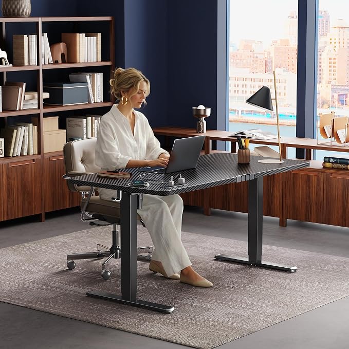 Huuger Electric Standing Desk with Power Outlets and USB-C Port, 55 X 24 Inch Height Adjustable Desk, Sit Stand Desk for Home Office, Computer & Gaming Desk with 4 Presets, Carbon Black