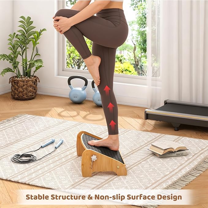 Adjustable Under Desk Footrest-Bamboo 4-Position Ergonomic Office Foot Stool with Large Non-Slip Surface, Improves Posture for Home,Office & Computer Desk Use