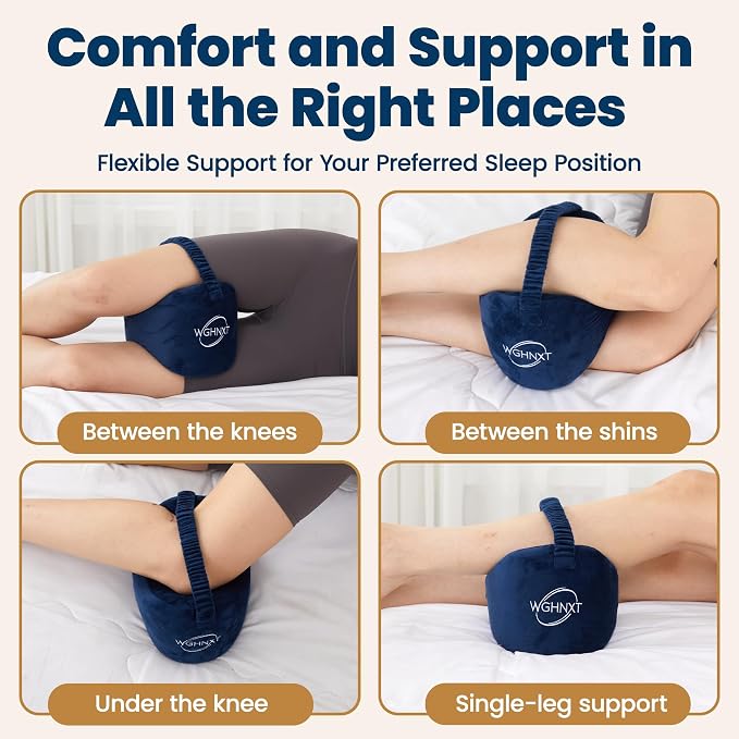 Knee Pillow for Side Sleepers,Memory Foam Leg Pillow with Strap,Between the Knees Pillows for Side Sleeping,Support Cushion for Sciatica,Back,Hip,Knee,Joints and Spine Alignment,Navy