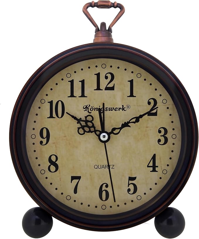Vintage Analog Alarm Clock | Classic Small 5.25 inch Silent Desk Clock Night Light Battery Operated Table Bedroom