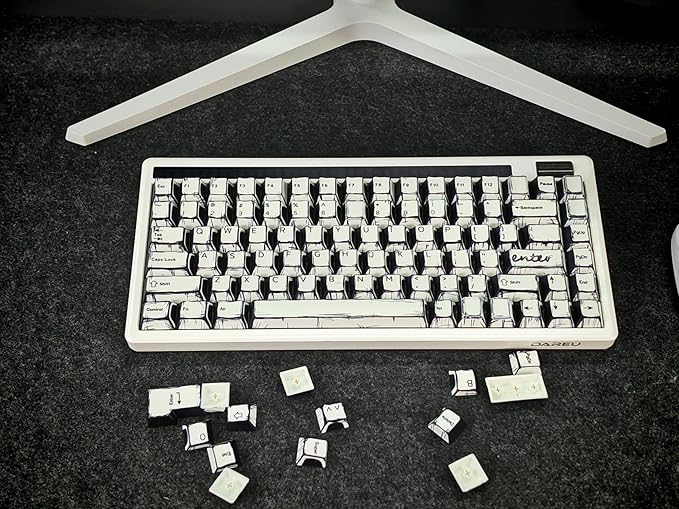 Retro PBT Keycaps - White Japanese Manga Keycaps Set, 141 Keys Cherry Profile Dye-Sub Custom Keycap, Minimalist Style Key caps for 60%, 65%, 75%, 100% Cherry MX Mechanical Keyboard