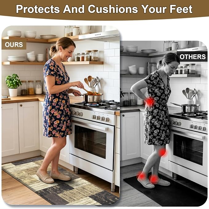 LOKHOM Anti Fatigue Kitchen Mats for Floor, 24x59 Non Slip Modern Cushioned Standing Comfort Kitchen Runner Rug, Waterproof Geometric Patchwork Memory Foam Padded for Sink Laundry Office, Chocolate