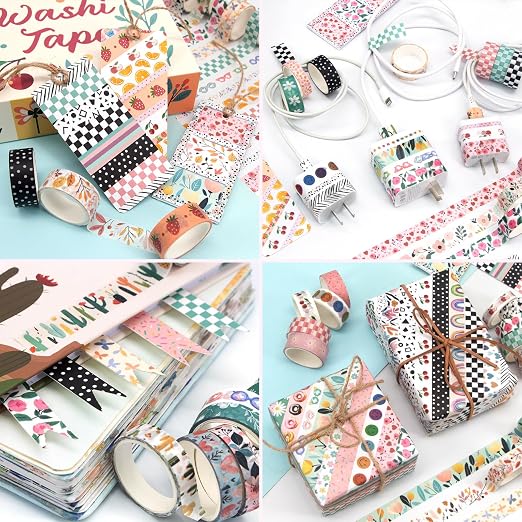 Mooker 55 Rolls Holiday Washi Tape Set - Decorative Tape Seasonal Bohemian Colored Tape, Cute Washi Tapes for Journaling Supplies, Scrapbooking Supplies kit, Summer Scrapbook Supplies