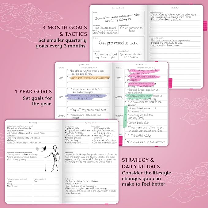 Legend Undated Weekly Planner – Goal Planner Journal & Organizer Notebook – Agenda Book with Monthly Calendar & To-Do List, A5 (Hot Pink, Gold)