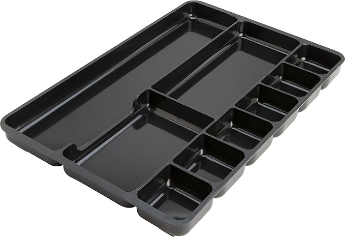 Lorell Drawer Tray Organizer, 9-Compartments, 9.38" x 14" x 1.25", Plastic, Black
