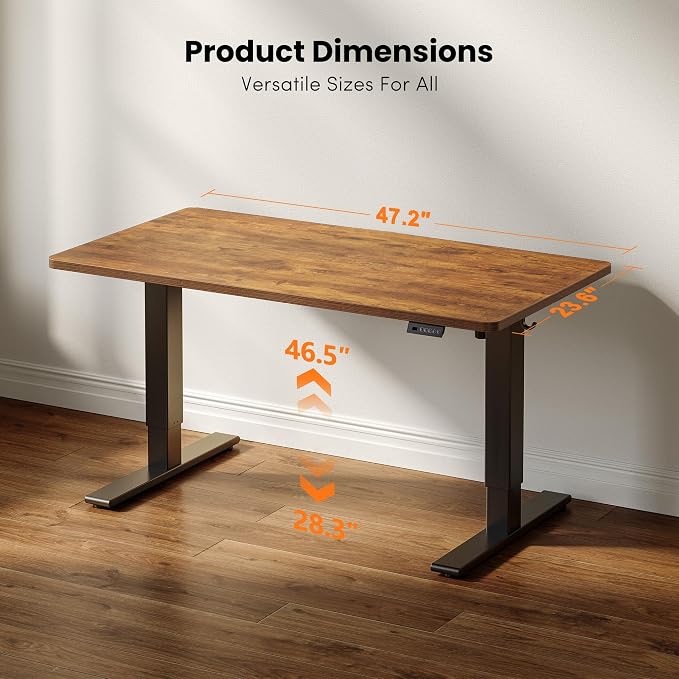 CubiCubi One-Piece Standing Desk, 48 x 24 Electric Height Adjustable Computer Desk, Sit Stand up Home Office Workstations with Whole-Piece Desktop, Rustic Brown