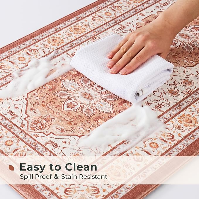 FRESHMINT Medallion Kitchen Mat Set 2 Piece, 17x30''+17x47'', Neutral Clay | Anti-Fatigue, Non Slip, Comfort, Kitchen Decor, Easy to Clean, Waterproof, Perfect for Kitchen, Laundry, Office