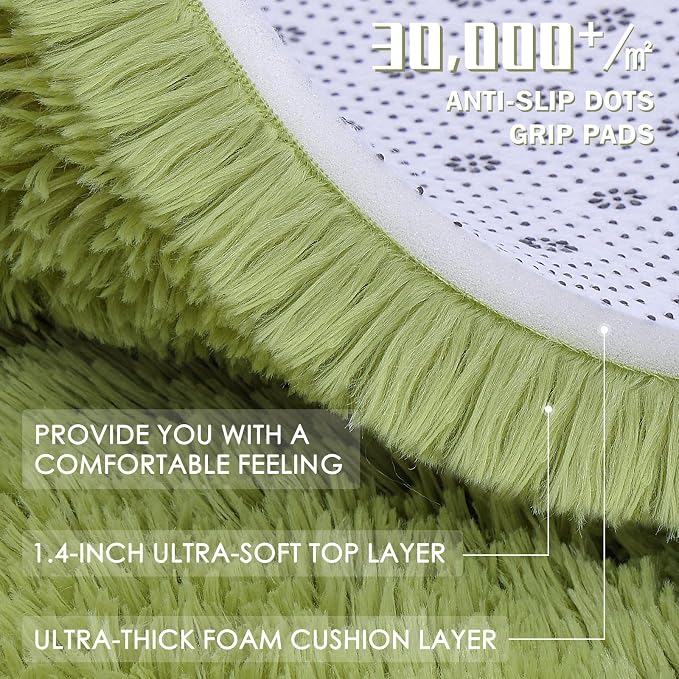 OLANLY 2x8 Machine Washable Runner Rugs for Hallway, Soft Fluffy Shaggy Bedside Rugs for Bedroom, Living Room, Indoor Floor Carpet for Kids Girls Boy, Nursery Rooms, Home Decor Aesthetic, Grass Green