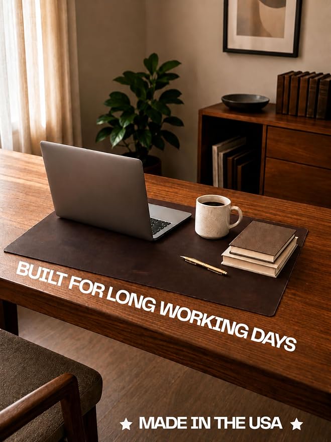 Genuine Leather Desk Pad, Office Desk Mat, Large Desk Blotter, Desk Protector, and Mouse Pad – 31.5" x 15.75" (1.8-2.0 mm) Mocha, Waterproof, Premium Quality for Desk Surface Protection and Comfort.