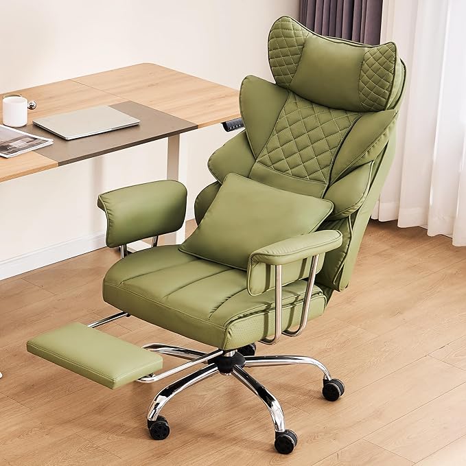 DYHOME 500 Lbs Kneading Massage Office Chair with Foot Rest Reclining Green | Ergonomic Computer Chair, High Back Thick Cushion, Big & Tall, Comfy Leather, Heavy Duty Home Executive