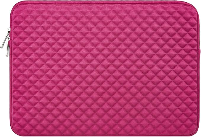 RAINYEAR 15 Inch Laptop Sleeve Diamond Foam Shock Resistant Padded Case Fluffy Lining Carrying Bag Compatible with 15.4" MacBook Pro/Air, Surface Laptop 3/4 15", New XPS 15 Touch (Deep Pink)