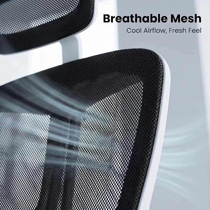 Multifunctional Ergonomic Office Chair—Features an Adjustable headrest, Reclining backrest, and Lumbar Support; Suitable for Home Offices, workplaces, and Dorm Rooms (Black with White Frame)