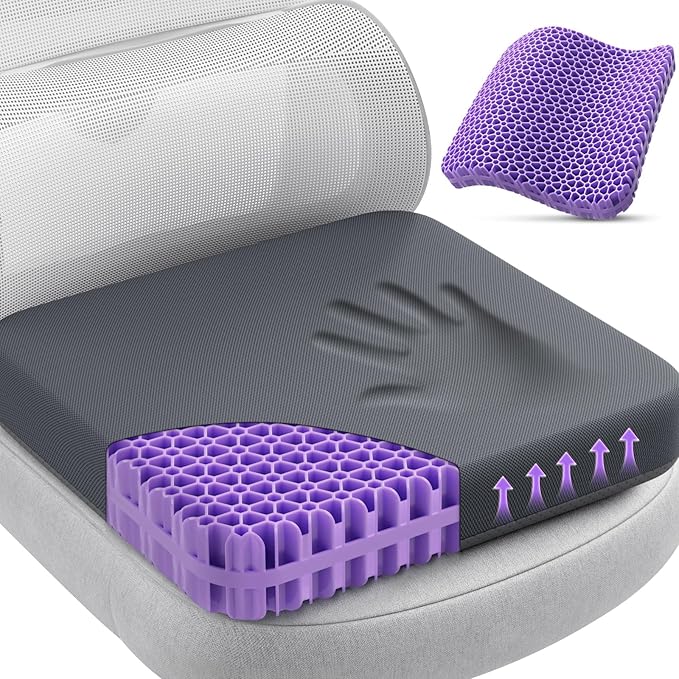 TushGuard Gel Seat Cushion for Long Sitting, Enlarged & Thickened Patent Design, Breathable Cooling for Office Chair, Soft Car Seat Cushion for Wheelchair (2.2" Thick, Grey)