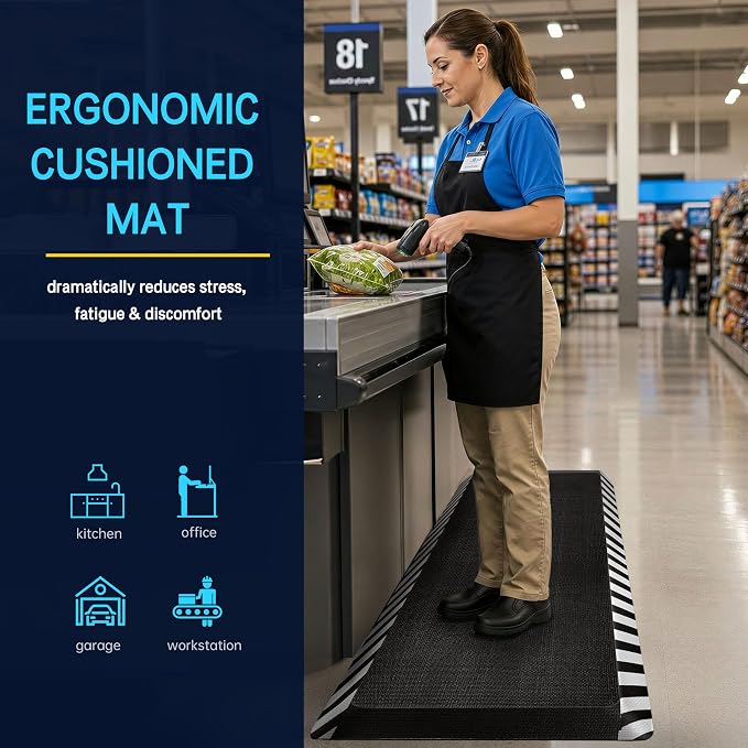 FEATOL Anti Fatigue Mat Industrial, Ergonomic Standing Floor Mat for Work for Stand, Safety Support for Leg & Back Pain(White Border,20" x 32",1PC)