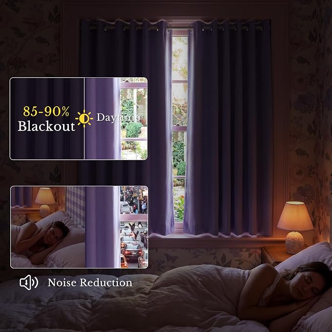 NICETOWN Thermal Insulated Grommet Room Darkening Curtains/Draperies/Panels for Bedroom (Lavender Purple, 2 Panels, W42 x L63 inches)