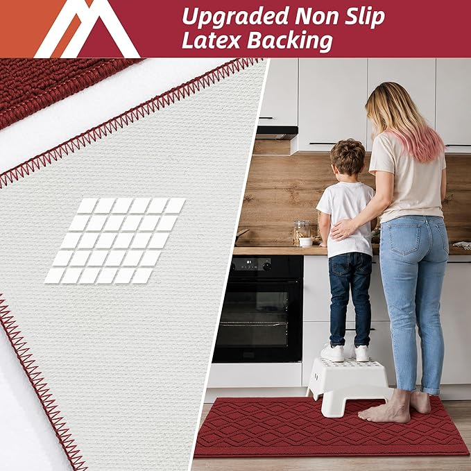 COSY HOMEER 48x20 Inch/30X20 Inch Kitchen Rug Mats Made of 100% Polypropylene 2 Pieces Soft Kitchen Mat Specialized in Anti Slippery and Machine Washable,red