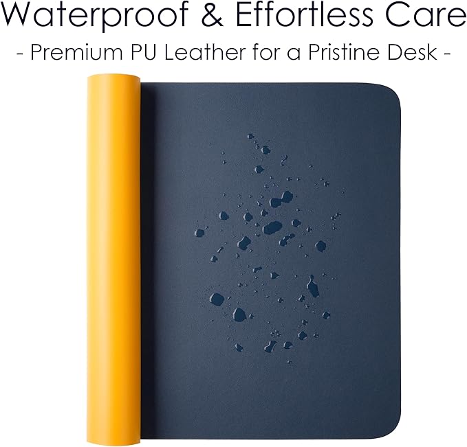 WAYBER Leather Desk Pad Protector, Waterproof Mouse Pad, PU Desk Mat, Office Desk Cover, Desk Writing Mat for Office/Home/Work/Cubicle (Blue/Yellow) 23.6x13.7in