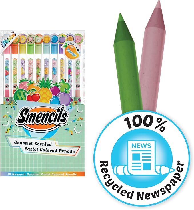 Pastel Colored Smencils - Patented Gourmet Scented Colored Pencils made from Recycled Newspapers, 10 Count, Gifts for Kids, School Supplies, Classroom Rewards