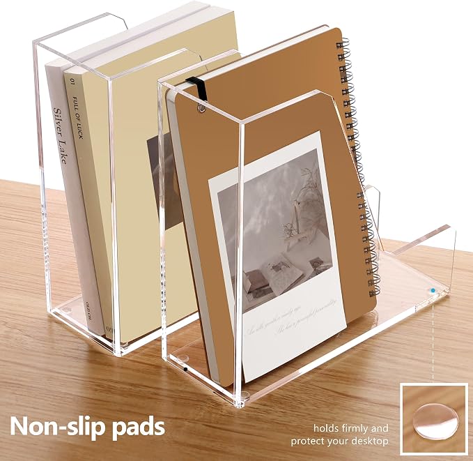 SANRUI 2 Pack Acrylic Magazine File Holder, Clear Vertical Desk Organizer | File Sorter Folder Organizer Document Rack for Office Desktop, Home Workspace, 8.66inx8.46inx3.15in