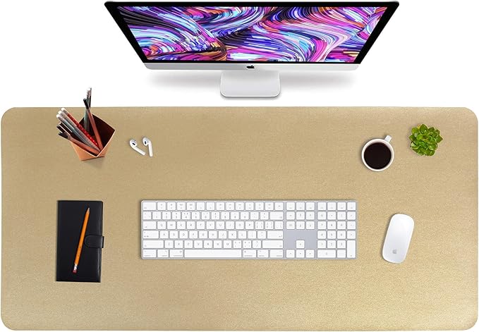 HofferRuffer Desk Pad, Office Desk Protector Mat, Waterproof Desk Mat for Desktop, Dual Side Use Faux Leather Desk Pad for Keyboard and Mouse for Office and Home (Gold, 36" x 17")