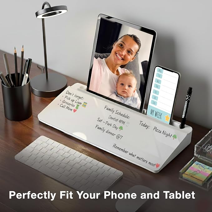 Black Glass Desktop Whiteboard – Modern Dry Erase Board with Storage Drawer for Desk Notes & Organization