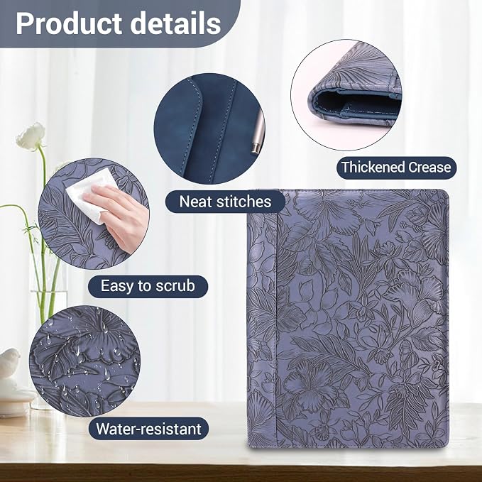 Professional Portfolio Binder, Faux Leather Padfolio for Resume, Note-Taking & Meetings, A4 Letter Writing Pad Holder (BlueF)