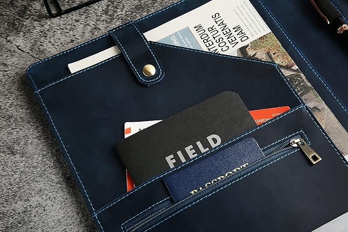 DUKE&COW Personalized Leather Portfolio for Men, Engraved Clipboard Portfolio Binder, Custom Leather Resume Padfolio for Women for His/Her (Clipboard, Blue)