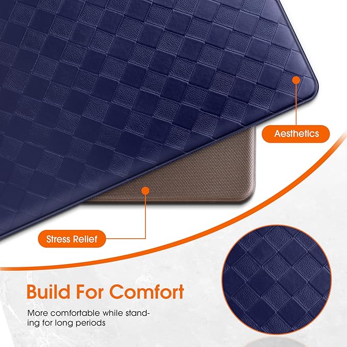 TranquilRelax Kitchen Mats, 2PCS Kitchen Rugs, Cushioned Anti Fatigue Kitchen Mats for Floor, Non-Slip Standing Desk Mat, Waterproof Kitchen Rug Set for Kitchen, Floor, Office,17.3"×30"+17.3"×47",Blue