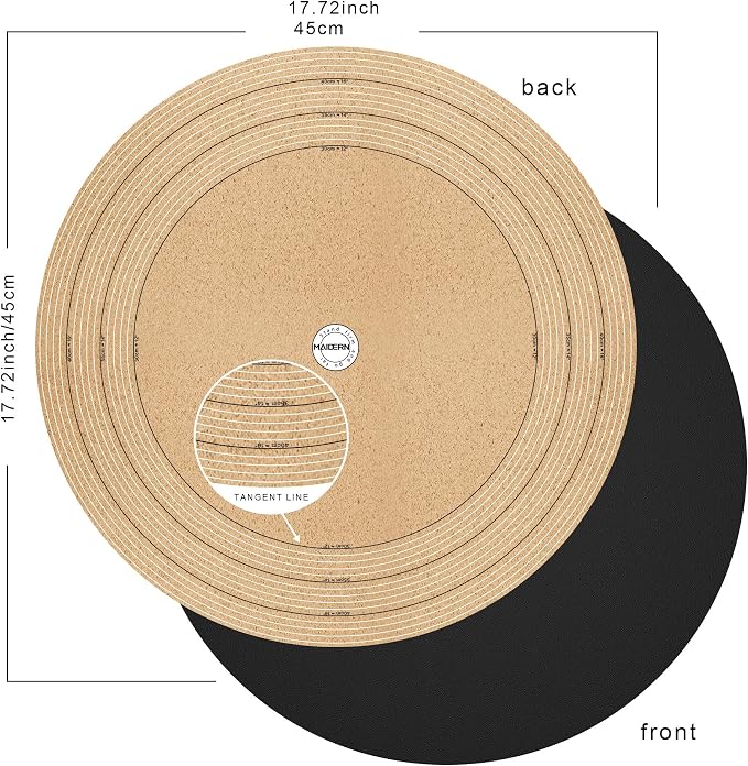 MAIDERN 18 Inch Round Cork & Leather Placemats, Cuttable Size (12-18 Inch), Trimmable Dining Table Mat, Heat Resistant/Non-Slip Table Cover for Kitchen, Office, or Restauran (Black)