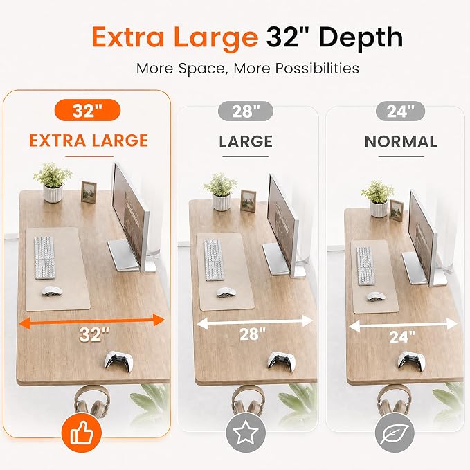 Grandder 55x32 Large Electric Standing Desk, Height Adjustable Computer Desk with 2 Memory Presets, 31.5" Deep Desktop Sit Stand Desk Home Office Desk Workstation Table with Hooks, Maple